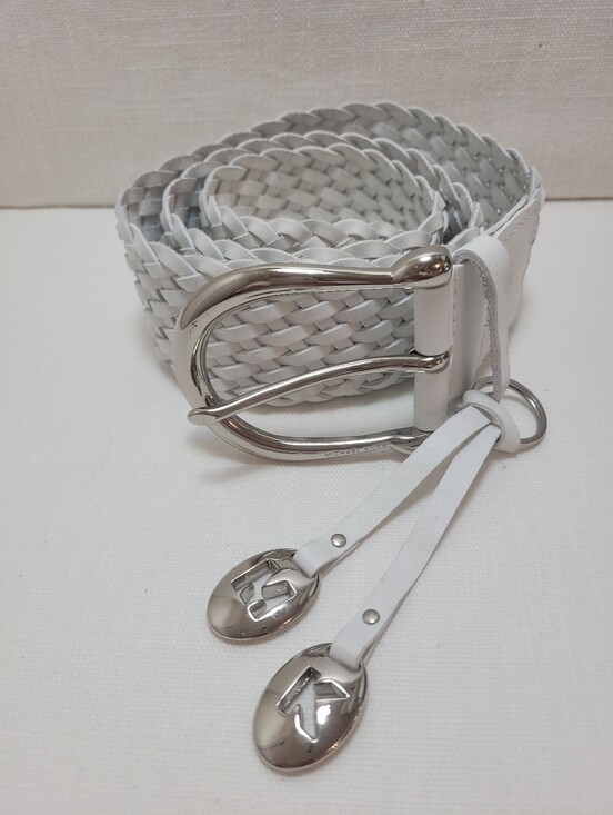 Michael Kors Accessories - Michael Kors White Braided Leather Belt with Silver Hardware Medium